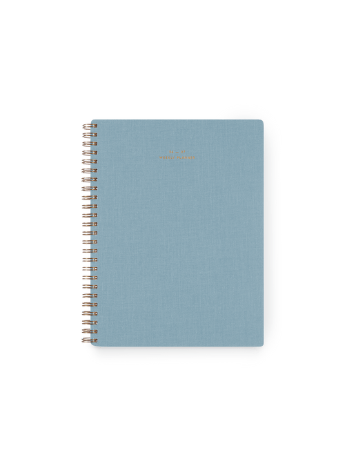 26-27 Weekly Grid Planner in Chambray Blue bookcloth with brass wire-o binding front view || Chambray Blue