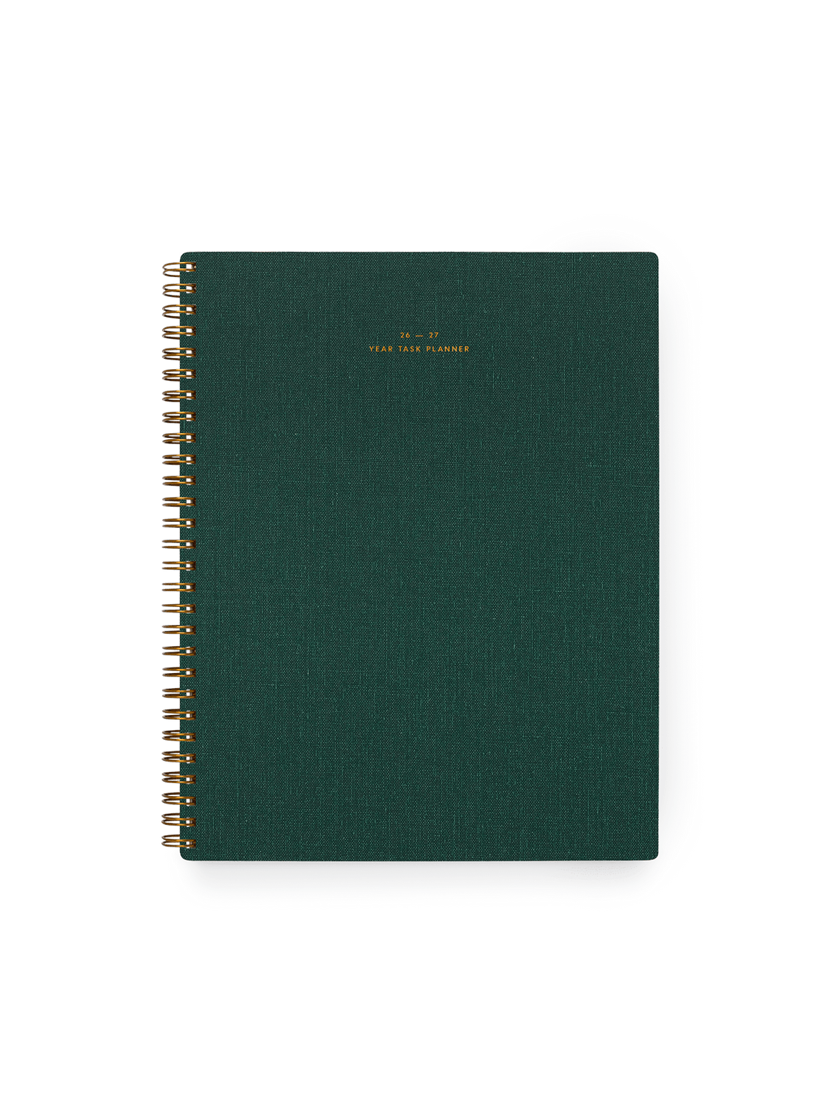 26-27 Year Task Planner in Hunter Green bookcloth with brass wire-o binding front view || Hunter Green