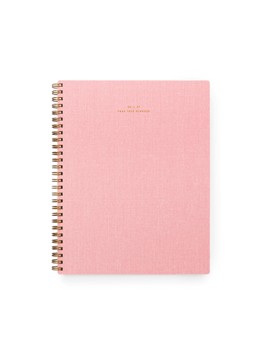 26-27 Year Task Planner in Blossom Pink bookcloth with brass wire-o binding front view || Blossom Pink