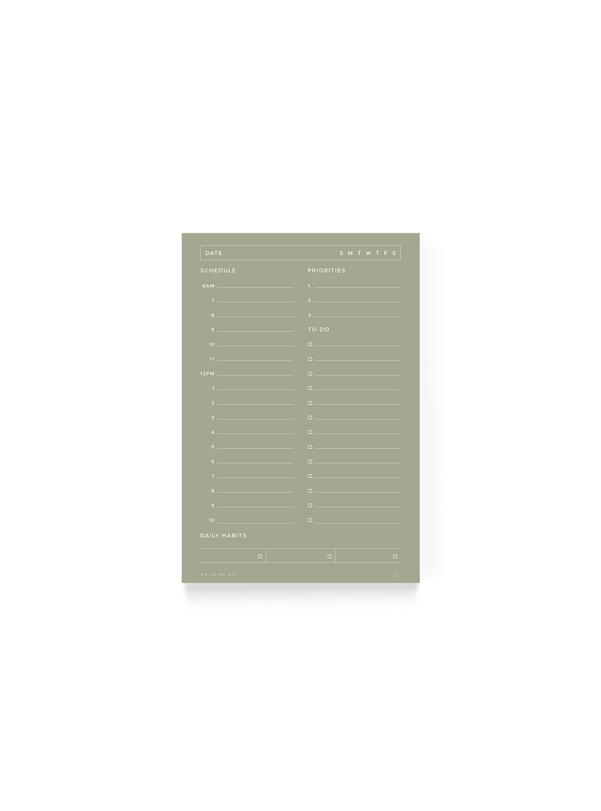 Daily Task Pad in Sage Green || Sage Green