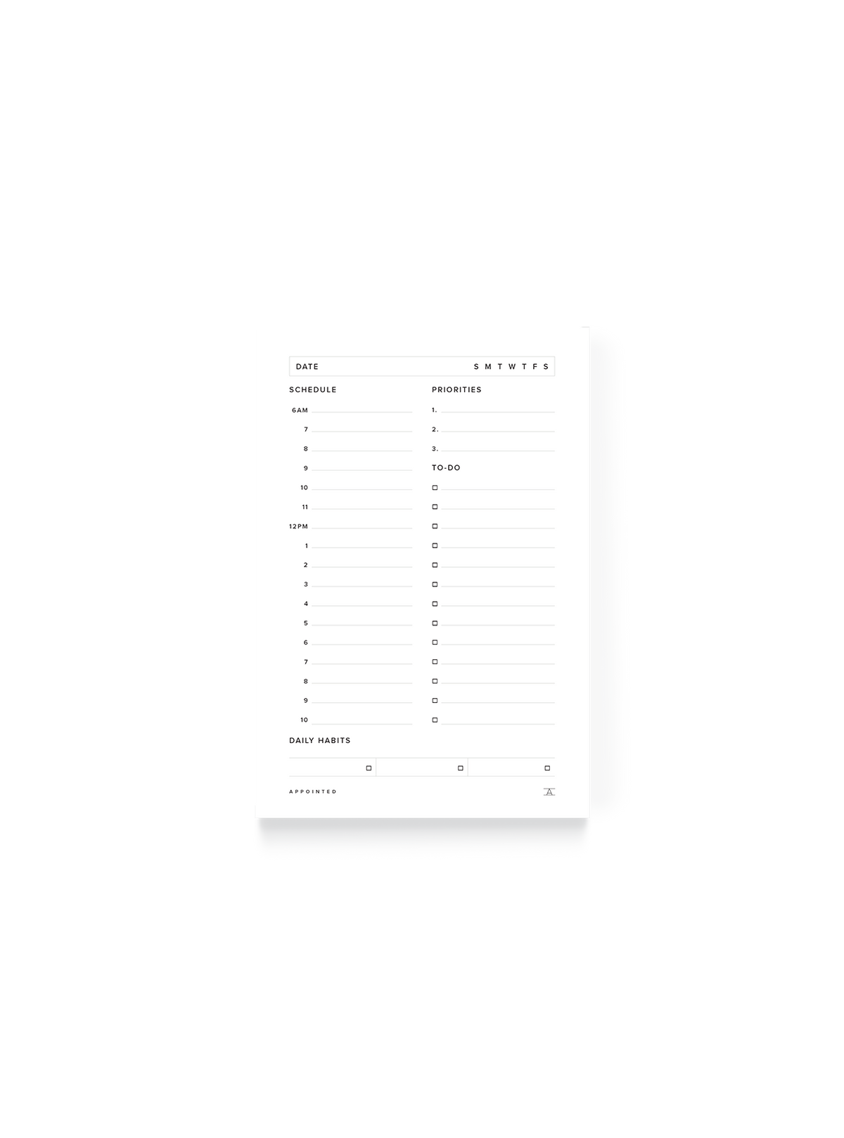Daily Task Pad in White || White