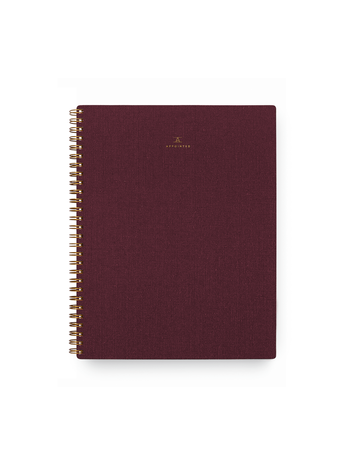 Appointed Notebook in Pomegranate bookcloth with brass wire-o binding front view || Pomegranate