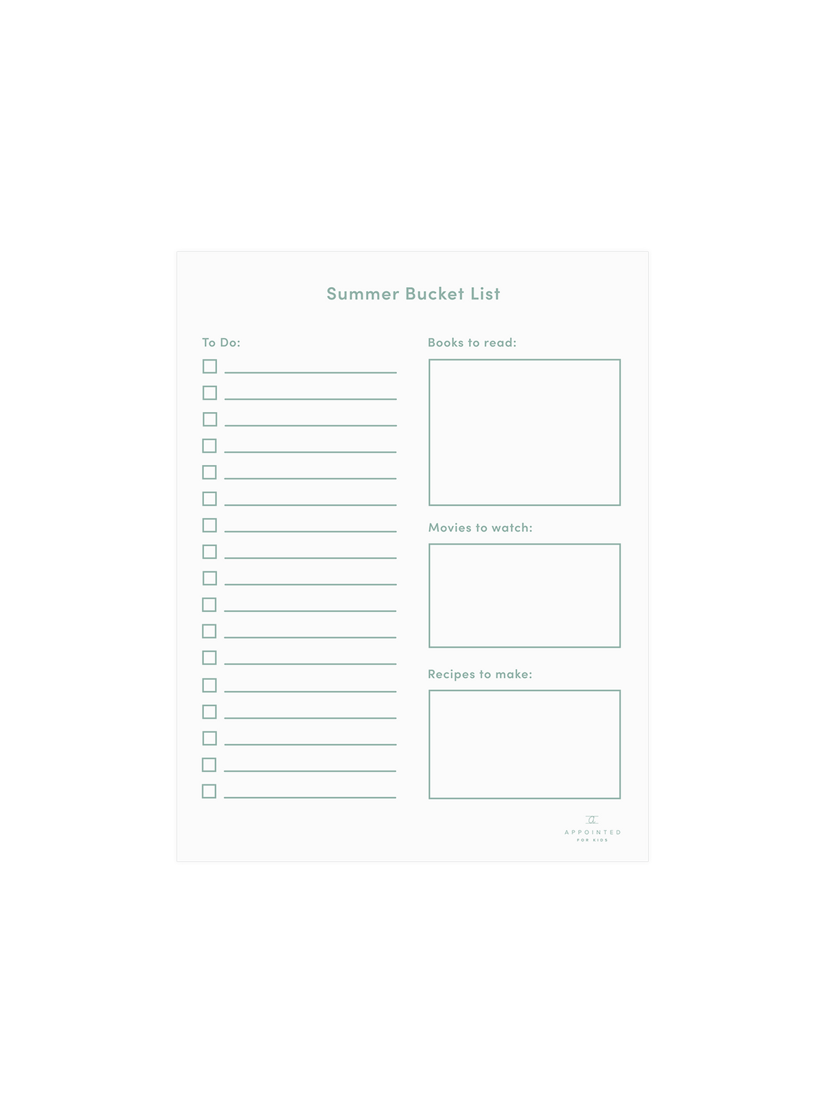 Kids Summer Bucket List