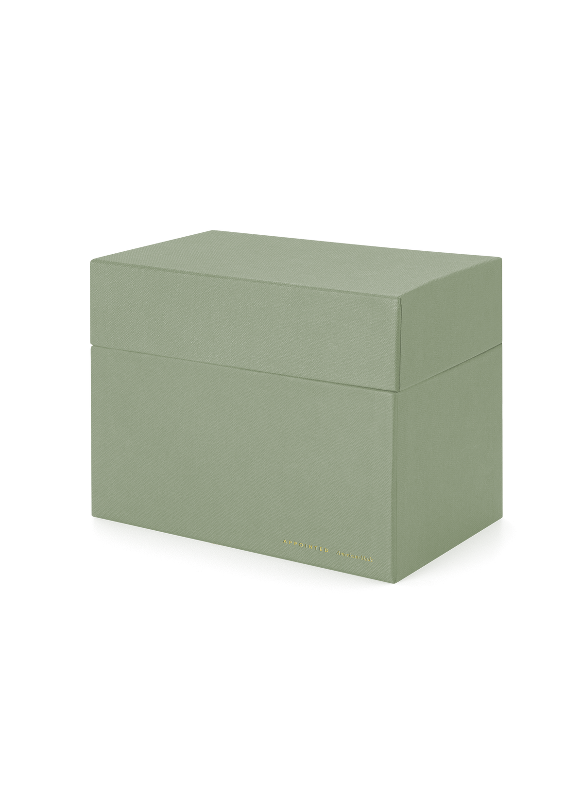 Angled view of Sage Card Keeper, lid on || Sage Green
