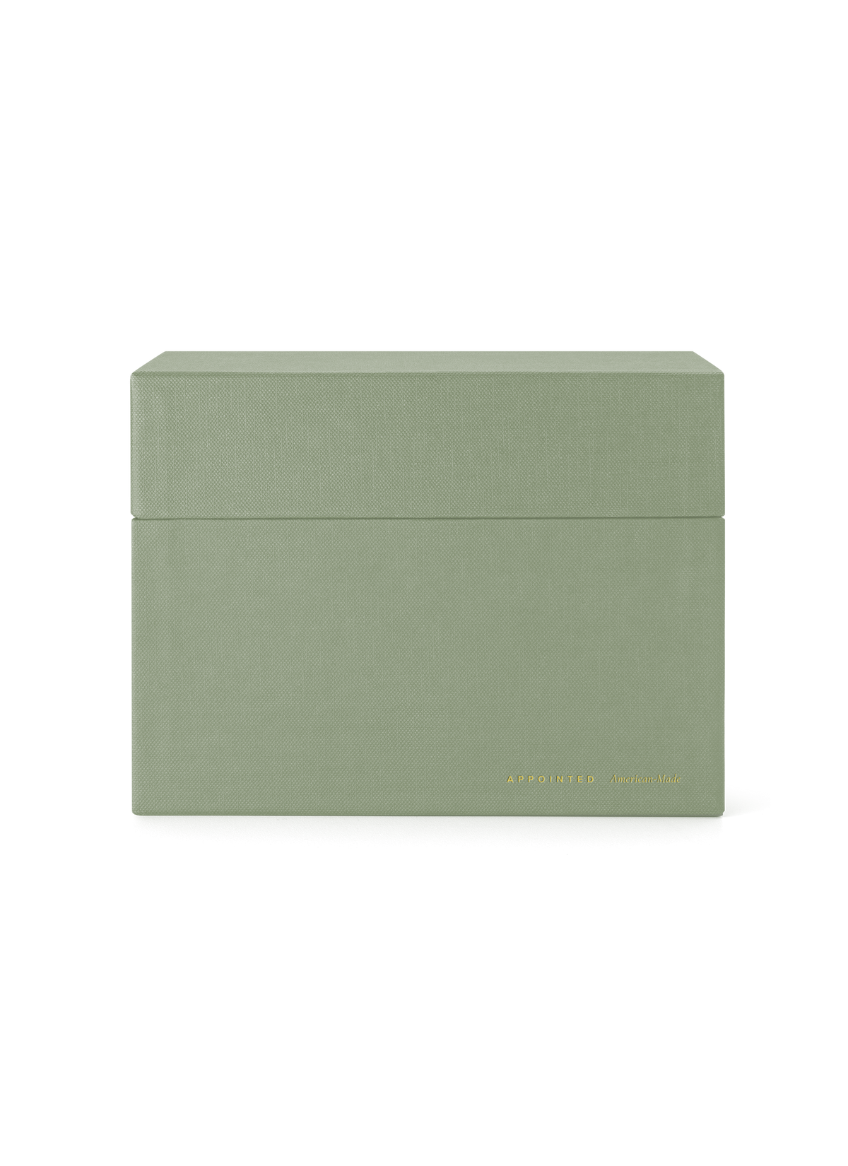 Eye-level view of Sage Card Keeper, lid on || Sage Green