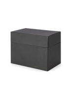 Eye-level view of desktop storage box, lid on|| Onyx