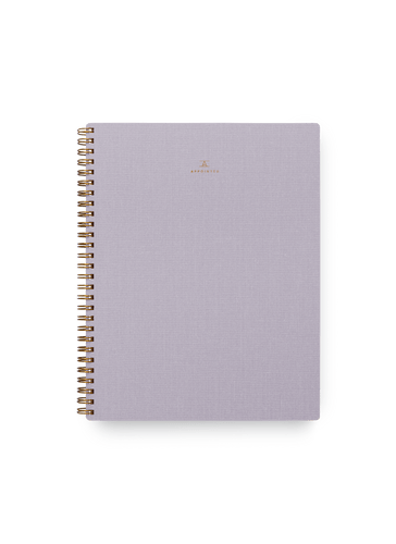 Appointed Notebook in Lavender Gray bookcloth with brass wire-o binding front view || Lavender Gray