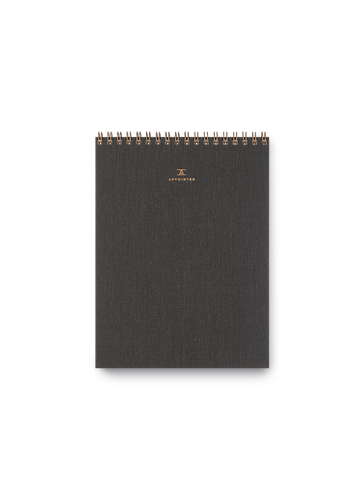 Appointed Office Notepad in Charcoal Gray bookcloth with brass wire-o binding front view || Charcoal Gray