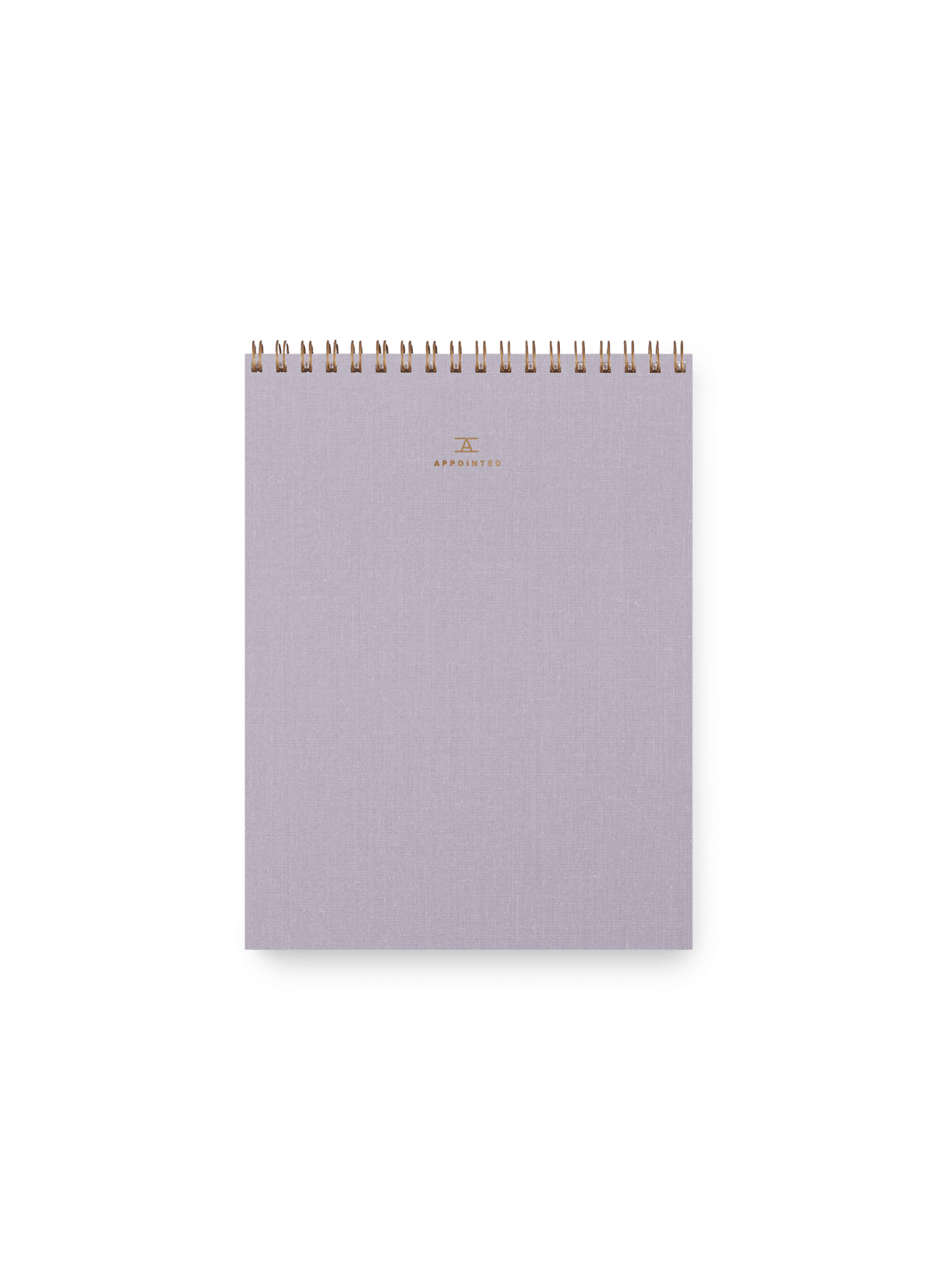 Appointed Office Notepad in Lavender Gray bookcloth with brass wire-o binding front view || Lavender Gray