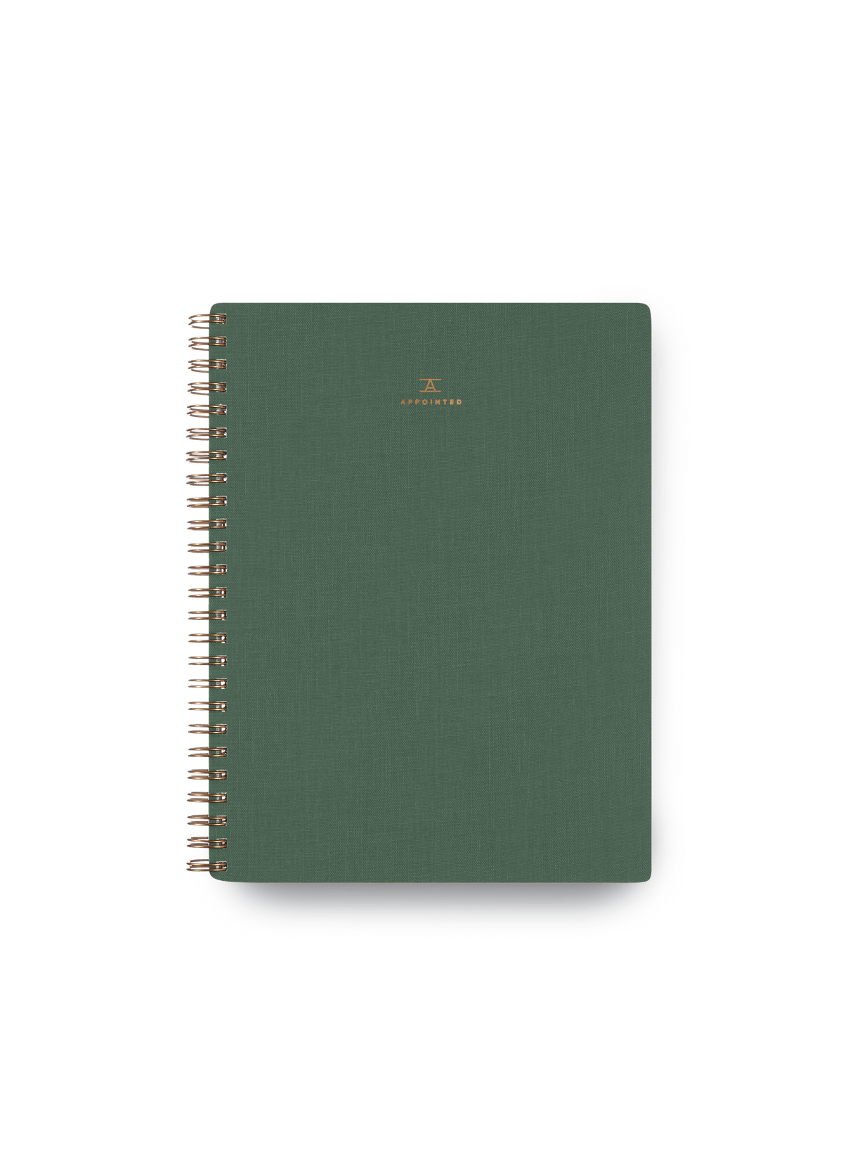 Appointed Workbook in Natural Linen bookcloth with brass wire-o binding front cover || Fern Green