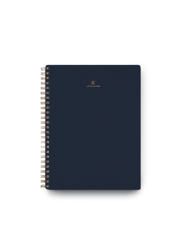 Appointed Workbook in Oxford Blue bookcloth with brass wire-o binding front cover
