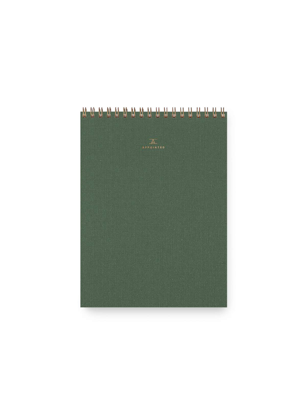 Appointed Office Notepad with gold foil details, bookcloth cover, and brass wire-o binding || Fern Green