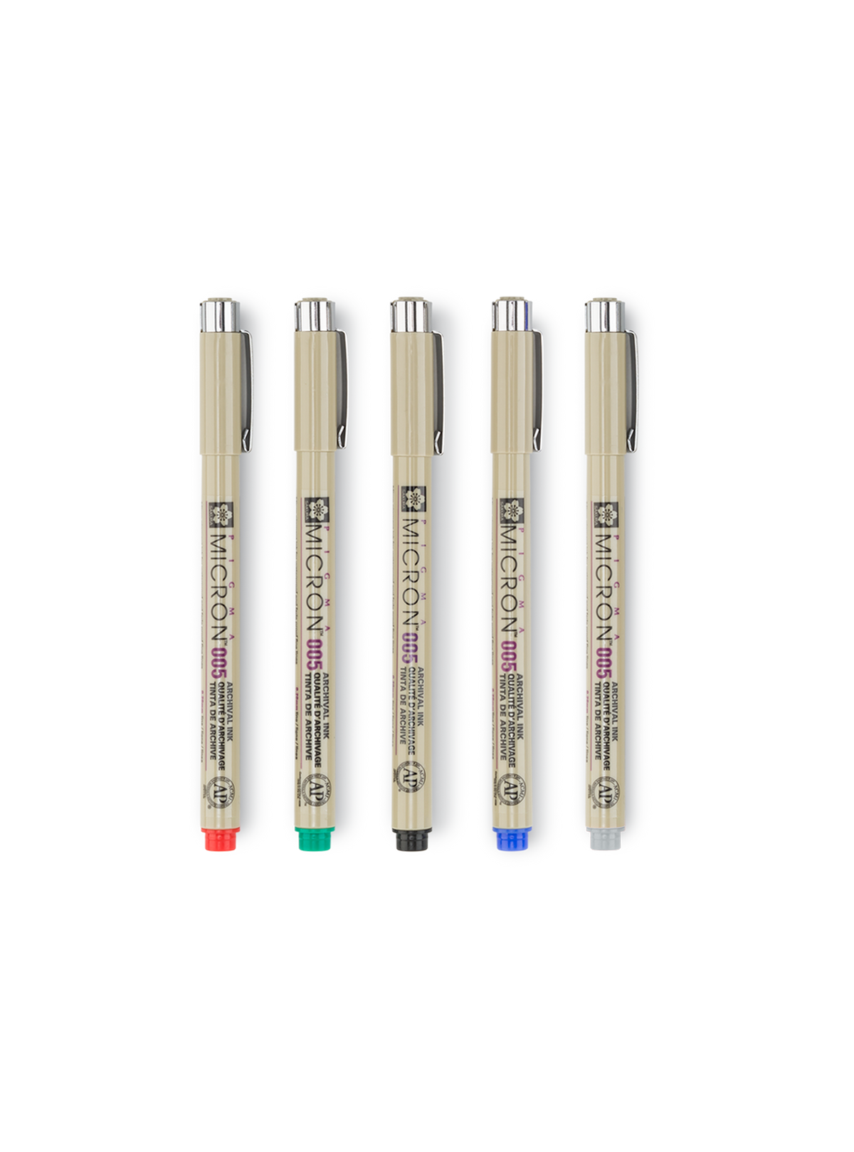 Micron Pens in Gray, Red, Green, Black and Blue